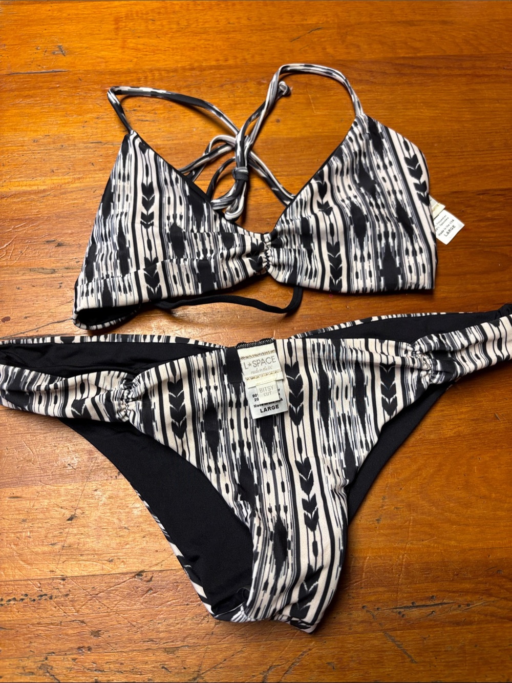 L*Space Black & White Patterned Women's Bikini Set - Large